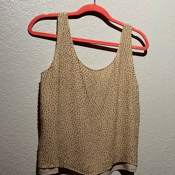 Dana Buchman petites beaded size 10 camel color silk tank - Picture 7 of 7